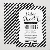 モダンなブラック＆ホワイトのストライプ ライン ベビーシャワー 招待状 (正面/裏面)