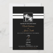 モダンなブラック＆ホワイトのトロピカルパームツリーの結婚式 招待状 (正面)