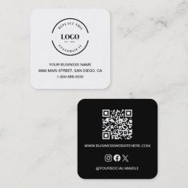 モダンなブラック&ホワイトのビジネス ブランディング QRコード スクエア名刺
