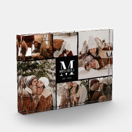 モダンなブラック&ホワイトのファミリーフォトコラージュ記念品 フォトブロック