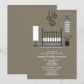 モダンなブラック＆ホワイトのベビーシャワー 招待状 (正面/裏面)