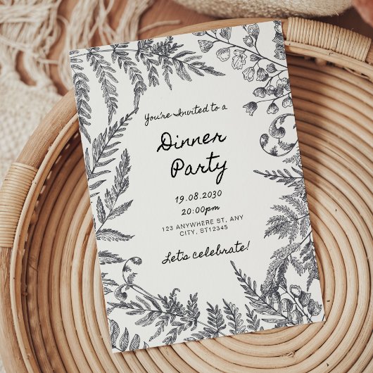 モダンなブラック＆ホワイトのリハーサルディナー招待状 招待状