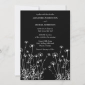 モダンなブラック&ホワイトのワイルドフラワーの結婚式 招待状 (正面)