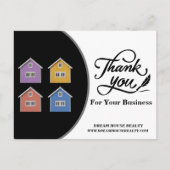 モダンなブラック&ホワイトの不動産エージェント感謝状 ポストカード (正面)