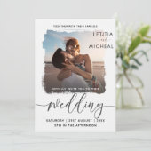 モダンなブラック&ホワイトの写真テンプレート ウェディング 招待状 (スタンド正面)