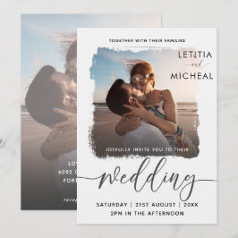 モダンなブラック＆ホワイトの写真テンプレート ウェディング 招待状