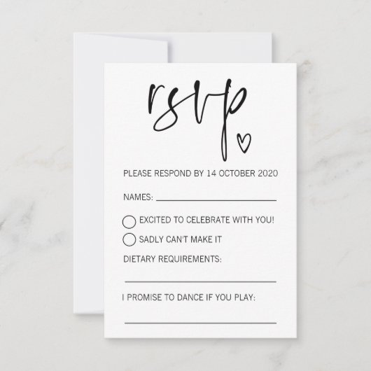 モダンなブラック＆ホワイトの出欠返信カード ご出席確認のお願い 出欠カード (正面)