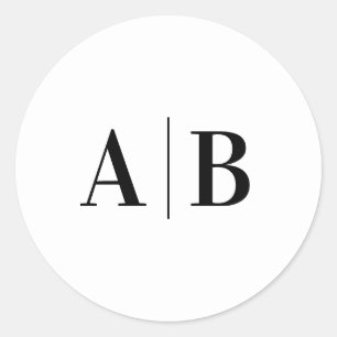 モダンなブラック&ホワイトの結婚式モノグラム(最小限のデザイン) ラウンドシール