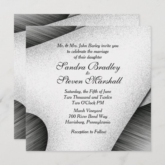 モダンなブラック＆ホワイトの結婚式招待状 招待状 (正面/裏面)