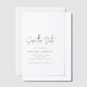 モダンなブラック＆ホワイトの結婚式「Save the Date」 ベラム紙招待状 (オフセット)