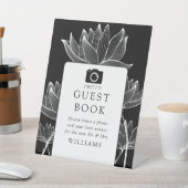 モダンなブラック＆ホワイトの花の写真 ゲストブック 台座サイン (インサイチュ)