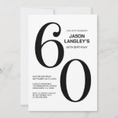 モダンなブラック&ホワイトの60歳誕生日パーティー 招待状 (正面)