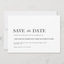 モダンなブラック＆ホワイトの「Save The Date」お知らせ 招待状