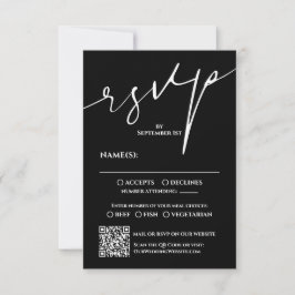 モダンなブラック&ホワイトのQRコード結婚式出欠確認カード 出欠カード