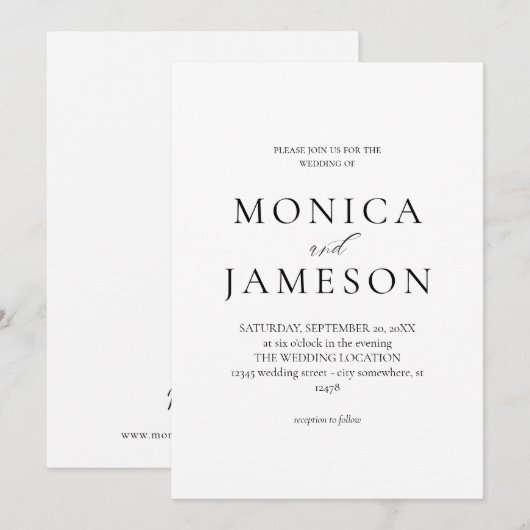 モダンなブラック＆ホワイト2ページのウェディング招待状 招待状 (正面/裏面)