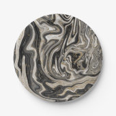 モダンなブラック・ホワイト・ゴールドの chic スワール ウェディングスタイル ペーパープレート (正面)