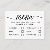 モダンなブラック＆ホワイト シンプル スクリプト メニュー選択 エンクロージャーカード (正面)