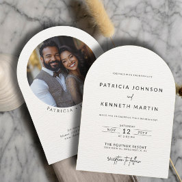 モダンなブラック＆ホワイト テクスチャード アーチ ウェディング フォト 招待状