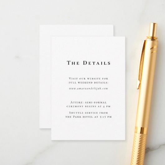 モダンなブラック＆ホワイト ミニマルウェディングの詳細 エンクロージャーカード (正面/裏面インサイチュ)