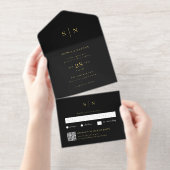モダンなブラック|QRコード付き 結婚式 ゴールド箔押し オールインワン招待状 (切り取り部)