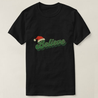 モダンなブラックTシャツのBelieveタイポグラフィ Tシャツ