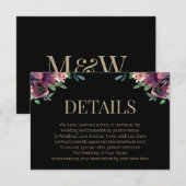 モダンなブルゴーニュ フラワーブラックゴールドのウェディング詳細 エンクロージャーカード (正面/裏面)