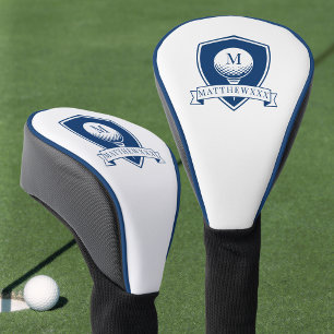 モダンなブルーとホワイトのシンプルな名前イニシャルモノグラム ゴルフヘッドカバー