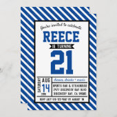 モダンなブルーのストライプ 男の21歳の誕生日 招待状 (正面/裏面)