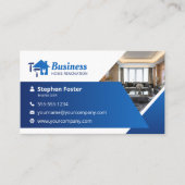 モダンなブルーのホームリノベーション請負業者改装業者 名刺 (正面)