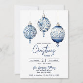 モダンなブルーの北欧スタイルの装飾が施されたクリスマスパーティー 招待状 (正面)