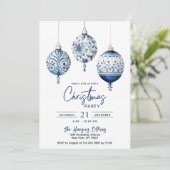モダンなブルーの北欧スタイルの装飾が施されたクリスマスパーティー 招待状 (スタンド正面)