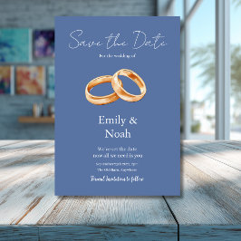 モダンなブルーの結婚指輪のSave The Dateカード セーブザデート