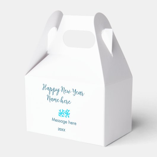 モダンなブルーの雪の結晶でシンプルな新年の挨拶 フェイバーボックス (正面サイド)