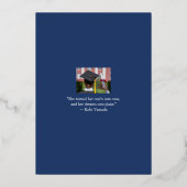 モダンなブルーの2枚の写真を使った卒業のお知らせ 箔招待状 (裏面)