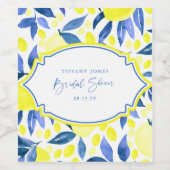 モダンなブルーイエローレモンのブライダルシャワー ワインラベル (シングルラベル)