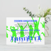 モダンなブルーグリーンの教会記念日 招待状 (スタンド正面)