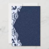 モダンなブルーデニムレースの花飾り付きカントリーウェディング 招待状 (裏面)