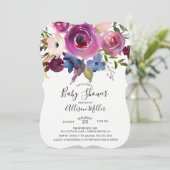 モダンなブループラムの花のベイビーシャワー招待状 招待状 (スタンド正面)