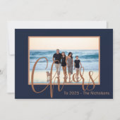 モダンなブルー＆ゴールドの新年カレンダー写真 シーズンカード (正面)