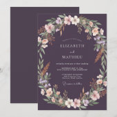 モダンなプラムのリースの結婚式 招待状 (正面/裏面)