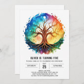 モダンなプリント可能な生命の木の誕生日 招待状 (正面/裏面)