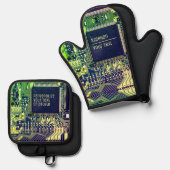 モダンなプリント基板デザイン - 名前を刻んでギークをアピール 鍋つかみ&鍋敷きセット (正面/裏面)