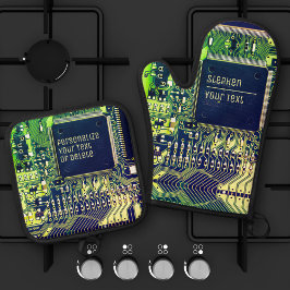 モダンなプリント基板デザイン - 名前を刻んでギークをアピール 鍋つかみ&鍋敷きセット