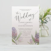 モダンなプルテア パープル フラワー ウェディング 招待状 (スタンド正面)