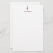 モダンなプレーン縦シンプルな白と赤のモノグラム 便箋 (正面/裏面)