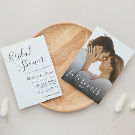 モダンなプレーン ダークグレー フォト ブライダルシャワー 招待状