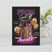 モダンなプロム送別 ネオンブラックピンクトーン 招待状 (スタンド正面)