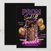 モダンなプロム送別 ネオンブラックピンクトーン 招待状 (正面/裏面)