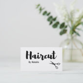モダンなヘアカットの美容師の名刺 名刺 (スタンド正面)