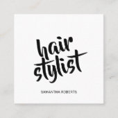 モダンなヘアスタイリスト向けスクリプト 白黒QRコード スクエア名刺 (正面)